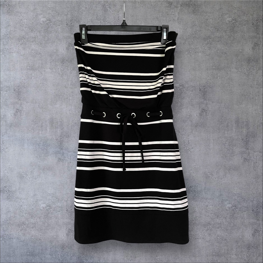 White House Black Market strapless casual black and white dress
